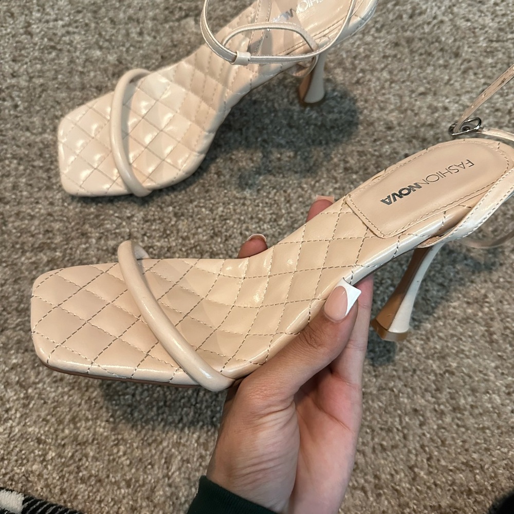Fashion Nova Cream Heels with Quilted Design and High Stiletto